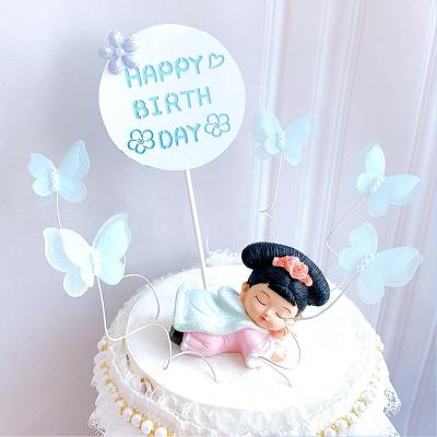 China Polyester 5 Pcs/Cupcake Topper Package 3D Yarn Pearl Butterfly Cake Decoration for sale