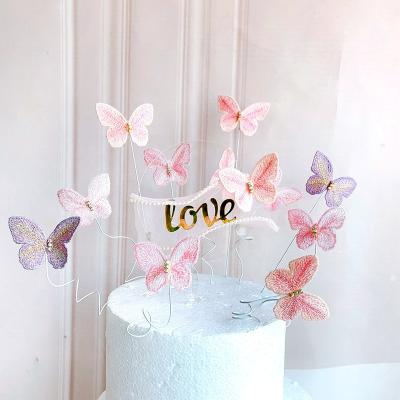 China Polyester 5 PCs/pack Cupcake Topper Cake Decoration Butterfly Embroidery For Wedding Birthday Party Cake Toppers Decor for sale