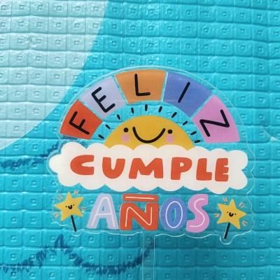 China Spanish Colorful UV Printing 3d Printing Acrylic Stereoscopic Printing Cake Topper Feliz Cumpleanos de Feliz Birthday Cake Dessert Decoration Spanish for sale