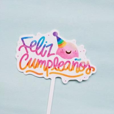 China Spanish Colorful UV Printing 3d Printing Acrylic Stereoscopic Printing Cake Topper Feliz Cumpleanos de Feliz Birthday Cake Dessert Decoration Spanish for sale