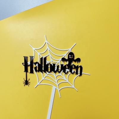 China Appy Halloween Elements Halloween Pumpkin Cobweb Skeletons Bat Acrylic Double-sided Cake Topper Halloween Cake Dessert Table Decoration Halloween Cake Topper diy diaper for sale