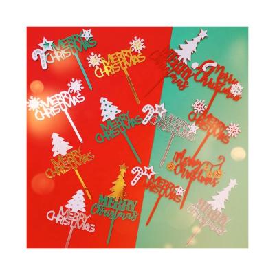 China Merry Christmas Series Double Layer DIY Decoration Snowflake Candy Cane Unique Baking Kids Acrylic Cake Topper for sale