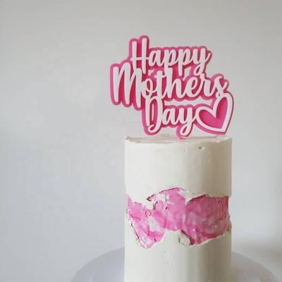 China Happy Mother's Day Heart Type Acrylic Cake Topper Double Layer Happy Mother's Day Cake Decoration Acrylic Baking Type for sale