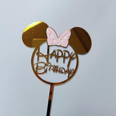 China Birthday Party Cake Decoration Mouse Theme Handbook Wholesale Birthday Cake Decorating Lovely Stick Multilayer Acrylic Cake Topper Happy Birthday for sale