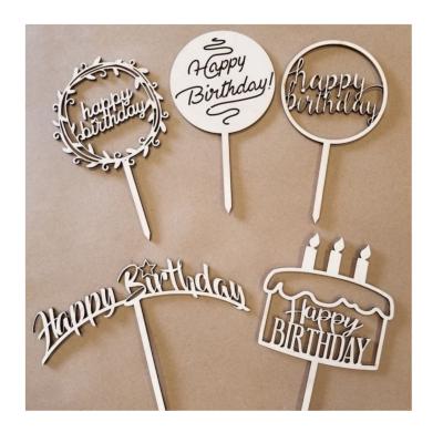 China Wholesale Thick Wooden Cake Topper For Birthday Party Happy Birthday King Queen Prince Prince Pricess Birthday Cake Decoration 3.0mm for sale