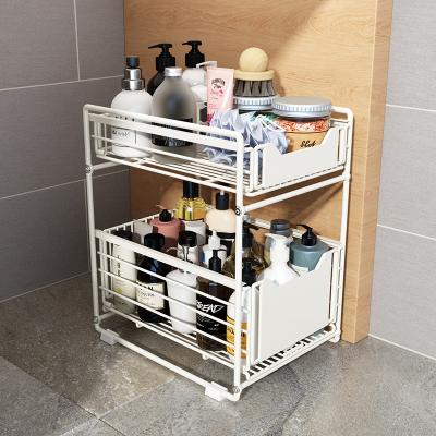 China Stocked Quick Delivery Drawer Rack Sliding Bathroom Organizer Kitchen Rack Cabinet 2 Tier Under Sink Organizer for sale