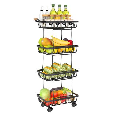 China Sustainable Factory Directly Sell Wire Basket Fruit Basket Trolley 4 Tiers Space Cart Utility Black for sale