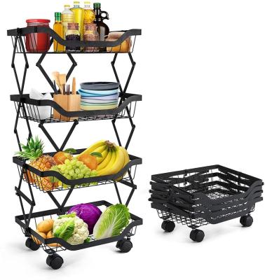 China Foldable Stored Home and Kitchen Fruit and Vegetable Storage Basket Rolling Organizer Shelf Cart With Standing Wheels for sale