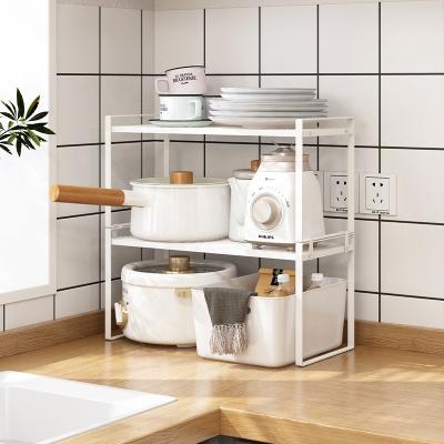 China Home Bathroom Stocked Countertop Storage Rack Detachable Shelf Organizer Kitchen Stand Under Sink Organizer for sale