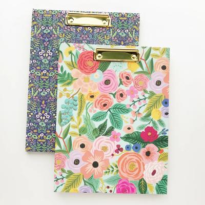 China Custom A5 Planner Cardboard Clip Folio A4 Office Letter Pad Floral Printed Paperweight Clipboard with Storage for sale