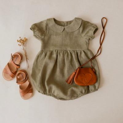 China Cotton Infant Baby Summer Short Sleeve Infant Girl Playsuit Canvas Accessories for sale