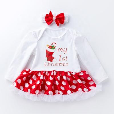 China Breathable Babies My 1st Christmas Jumpsuit Headband Tutu Dress Up Party Outfits for sale