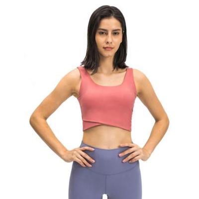 China Cross-Border Solid Color Workout Tank Top Women's Front Piece Cross Sports Vest Breathable Fitness Yoga Bra for sale