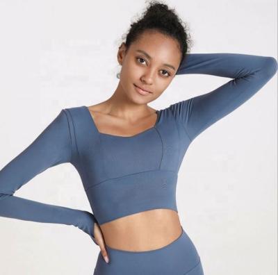 China Ladies Pure Black High Top Seamless Yoga Seamless High Waisted Long Sleeve Fashion Crop Sport Breathable Fast Shipping Quick Dry Wear for sale