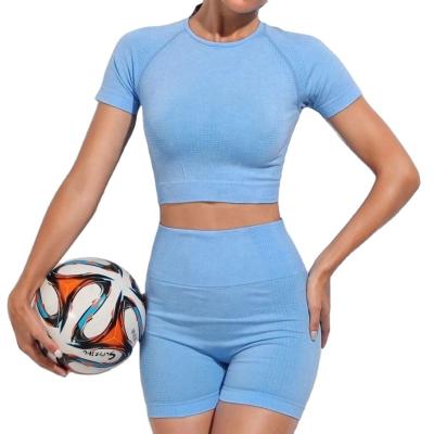 China Breathable Customized Yoga Shorts Sets Butt Lift Seamless Workout Set Shorts And Top Women for sale