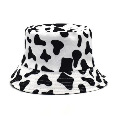 China Wholesale hot sale black white fashion cow pattern bucket hats shape fruit printing fisherman hats for women for sale