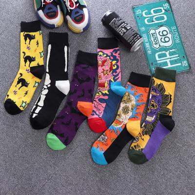 China QUICK DRY European American women's fashion cotton pattern grimace skull trend street newcomer happy socks for sale