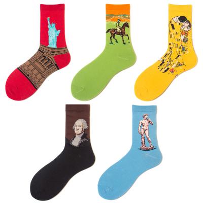 China New Fashion Famous QUICK DRY Big Size Oil Painting Pattern Men's Happy Socks Autumn Winter for sale