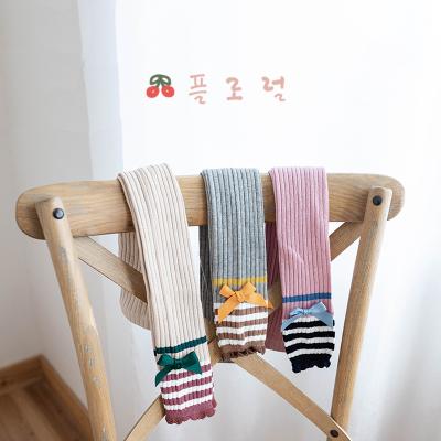 China 2021 Korean cute new arrival antibacterial spring bow-knot striped thick children pantyhose outer wear girl gaiters for sale