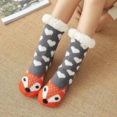 China QUICK DRY warm style thicken plus fleece cartoon pattern animal women slippers home warm socks for sale