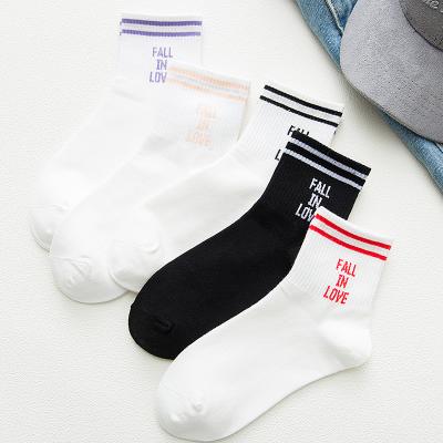 China New Wholesale American English Letter Cotton Sweat-absorbent Casual Sports Style Women Short Socks for sale