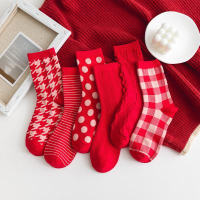 China 2021 fashion retro new QUICK DRY plaid cotton radiant girl thongs China soft red socks for women for sale