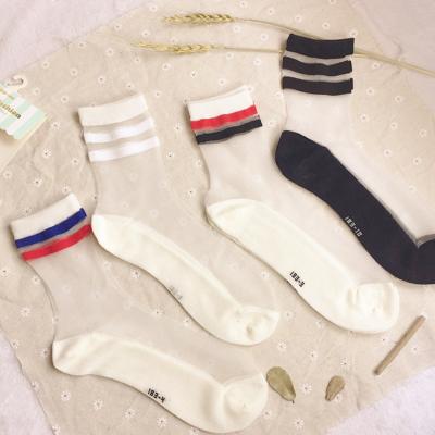 China Sale Two College Style Skin Colors Warm QUICK DRY Striped Women Socks Transparent Glass Socks for sale