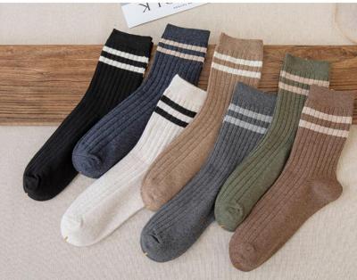 China Spring Summer QUICK DRY Hot Selling Single Color Striped Cotton Breathable Long Tube Men Knitted Socks for sale