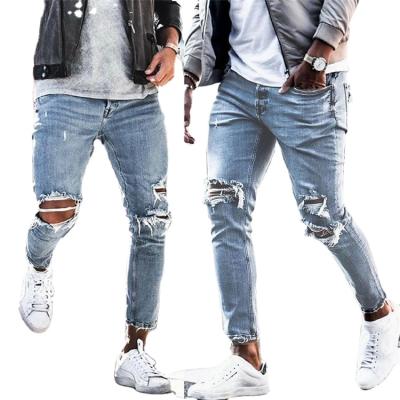 China QUICK DRY Custom Mens Jeans Boy's Denim Pants Skinny Sports Streetwear Destroyed Ripped Broken Male Jeans Pencil Pants for sale