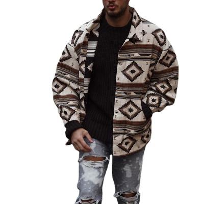 China Fashion Geometric Single Breasted Lapel Digital Printed Aztec Pattern Style Jacket Coat Windproof Men for sale