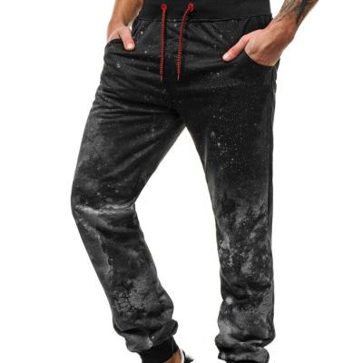 China Wholesale Breathale Men's Jogger Pants Casual Jogging 100% Cotton Panties Print Paint Splatter Gray Elastic Waist Cotton Sweatpants for sale