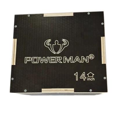 China Power Training Hot Selling Black Powerman Fitness Custom Logo Wooden Plyometric Jump Boxes Anti Slip for sale