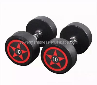 China Cast Iron and Rubber Coated Rizhao Powerman Fitness Round Rubber Dumbbell for sale