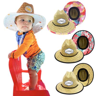 China 2021 Wholesale Custom Character Summer Logo Children Kids Straw Hat Infant Toddler Grass Lifeguard Natural Straw Hat With Bottom for sale