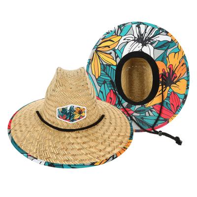 China Custom Image JAKIJAYI Logo Printing Rope Men Lifeguard Cooling Straw Hat For UV Protection Beach Hat for sale