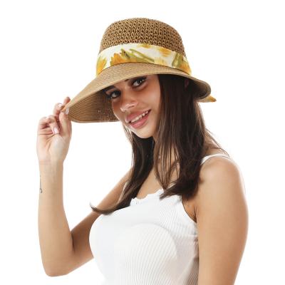 China JAKIJAYI New Image Fashion Lady Vacation Sun Hat Ribbon/Wholesale Beach Straw Hat For Women Summer Rope for sale