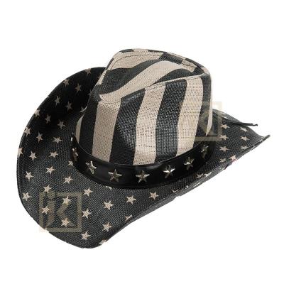 China JAKIJAYI Image Flag Embroidery Panama Straw Hat Cowboy Hat Skimmer Sunscreen Sunscreen Straw Gray Beach Hat for sale