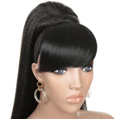 China Straight Yaki Straight With Bang Ponytail Extension Hairpin Clip In Wigs Bang With Heat Resistant Ponytail For Women for sale