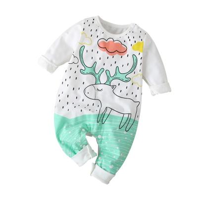 China Snap 100% Cotton Baby Clothing Smocked Shoulder Button Jumpsuit Baby Clothes Rompers Around Neck Boy Clothing Romper for sale