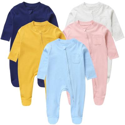 China 100% Cotton Winter Baby Clothes Overalls Solid Color 100% Cotton Long Sleeve Toddler Romper Baby Boy Romper With Zipper for sale