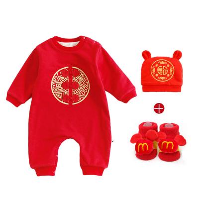 China 100% Round Neck Cotton Baby Boy Clothing Long Sleeve Red Infant Toddler Jumpsuit 100% Round Neck Baby Romper for sale