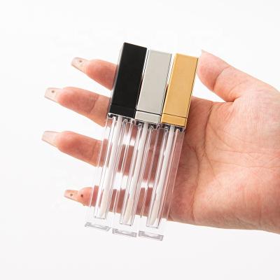 China Cosmetic Lipgloss Tube Containers 3ml 5ml Classic Square Gold Silver Black ABS AS UV Clear Lip Gloss Tube Container For Private Label Brand Wholesale for sale