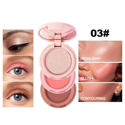 China Eyeshadow Palette Empty 3 In 1 Blendable Face Contouring Kit Highlighter Palette Case Matte Bronzer Blush Powder And Shimmer Illuminator Highlight for sale