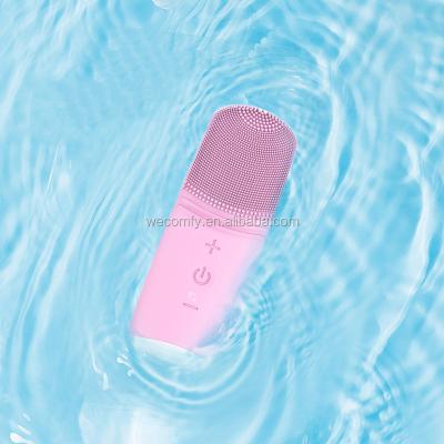 China Best Waterproof Ultrasound EMS Electric Cleaning Silicone Vibrating Facial Massage Tool Electric Cleaning Brush HYK-1712 for sale