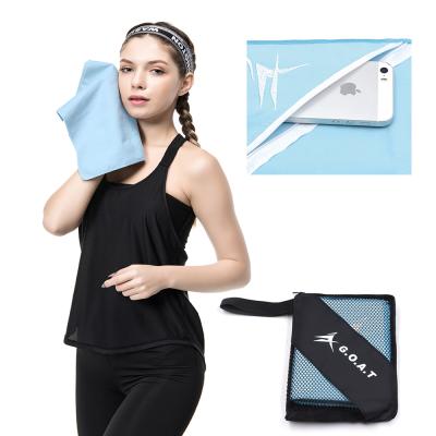 China Sustainable Ready Goods 45*80cm Towel Soft And Quick Dry Light Blue Microfiber Sports Towel With Zipper Pocket for sale