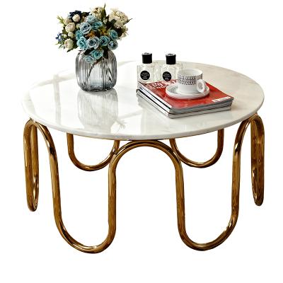 China Small wave design coffee table gold stainless steel base eco-friendly marble top tea table for living room for sale