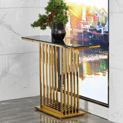 China Hotel Adjustable Marble Metal Stainless Steel (Height) Glass Foyer Console Table For Porch Table for sale