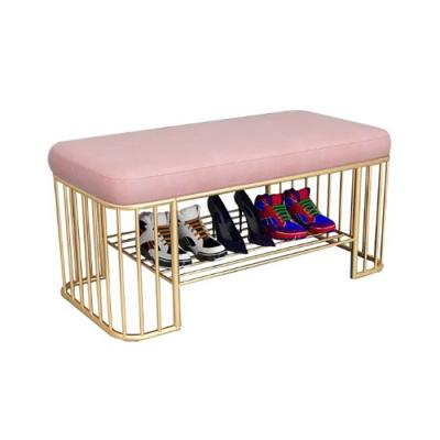 China Modern Simple Velvet Commercial Adjustable Metal Frame Bench (Other) Shoe Bench Velvet Adjustable Luxury Change Stool for sale