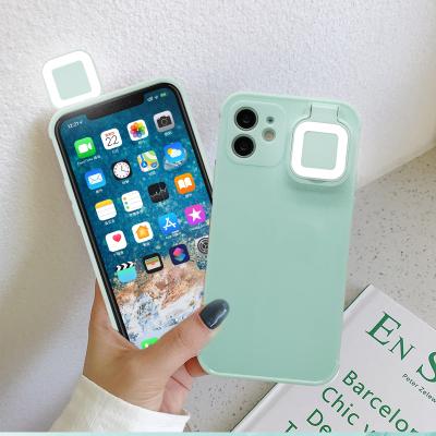 China Shockproof Selfie Make Up Square Mobile Phone Light Shell For iPhone 12 Promax Phone Case With Ring Light for sale