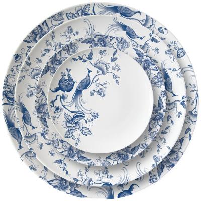 China Sustainable Wholesale High Quality Fine Decoration Fine Bone China Dinner Dish Blue Wedding Charger Ceramic Dishes for sale